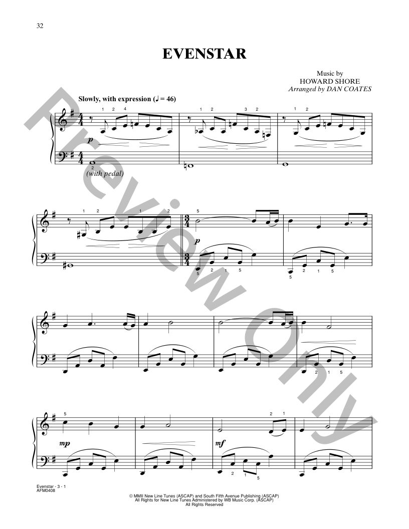 Evenstar Easy Piano Sheet Music | J.W. Pepper