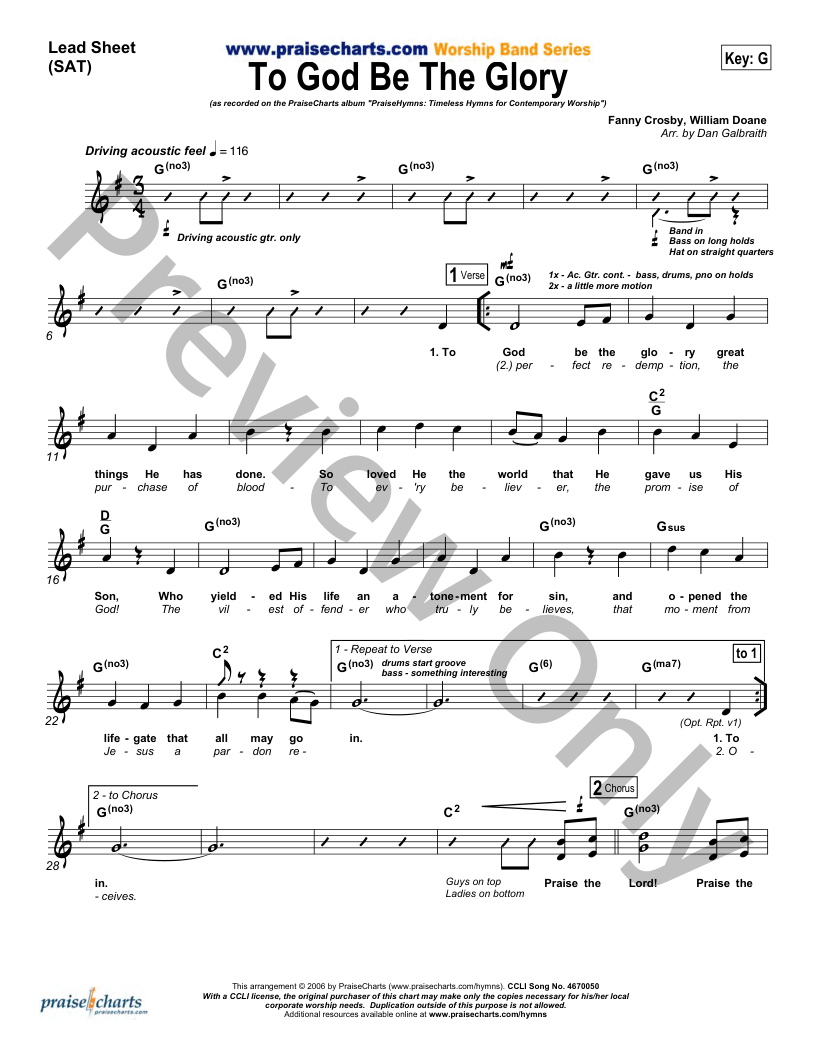 To God Be The Glory P/V/G Sheet Music | J.W. Pepper