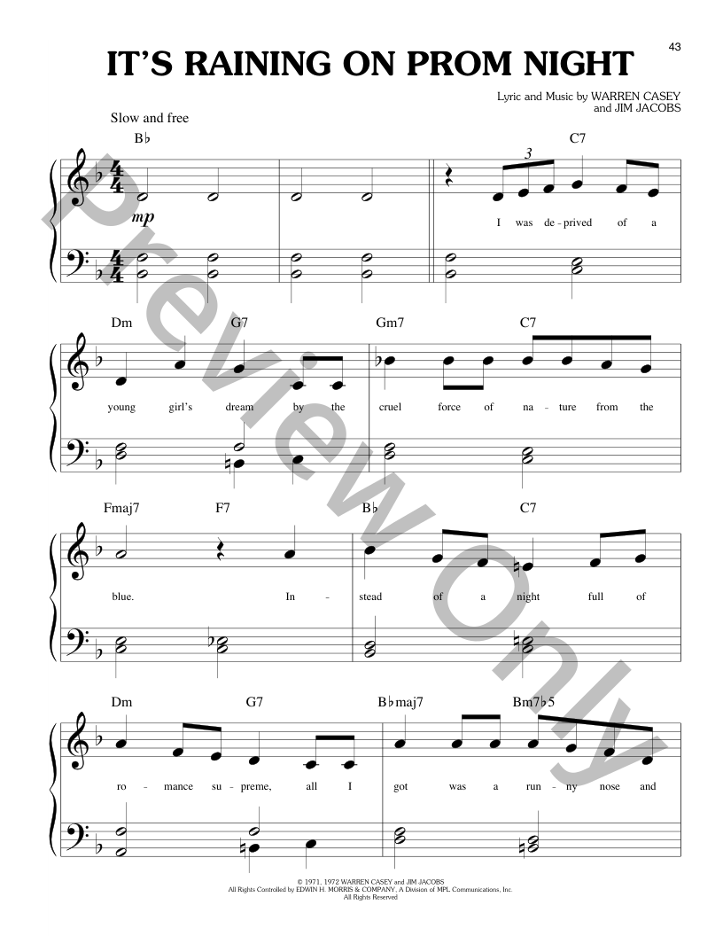 It's Raining On Prom Night Big Note Piano Sheet Music | J.W. Pepper