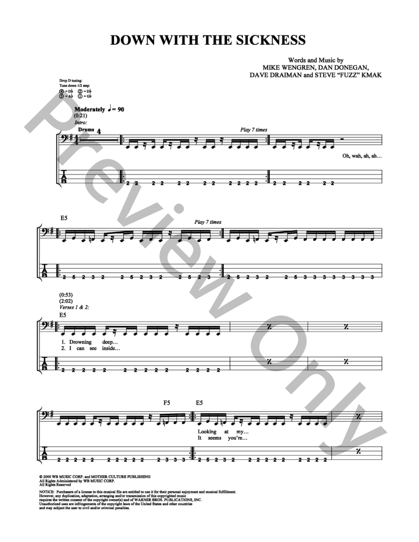 Down with the Sickness Guitar/Fretted Sheet Music J.W. Pepper