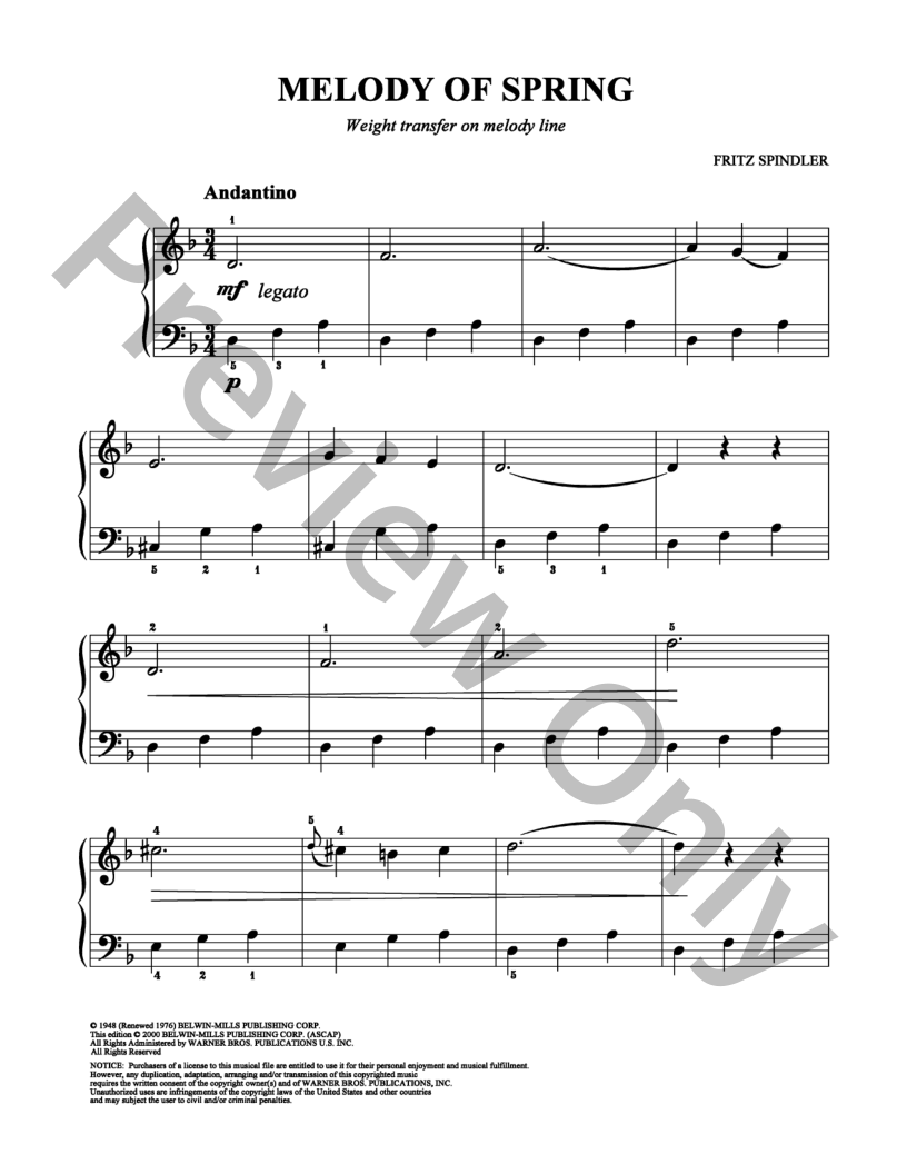 Melody of Spring Easy Piano Sheet Music | J.W. Pepper