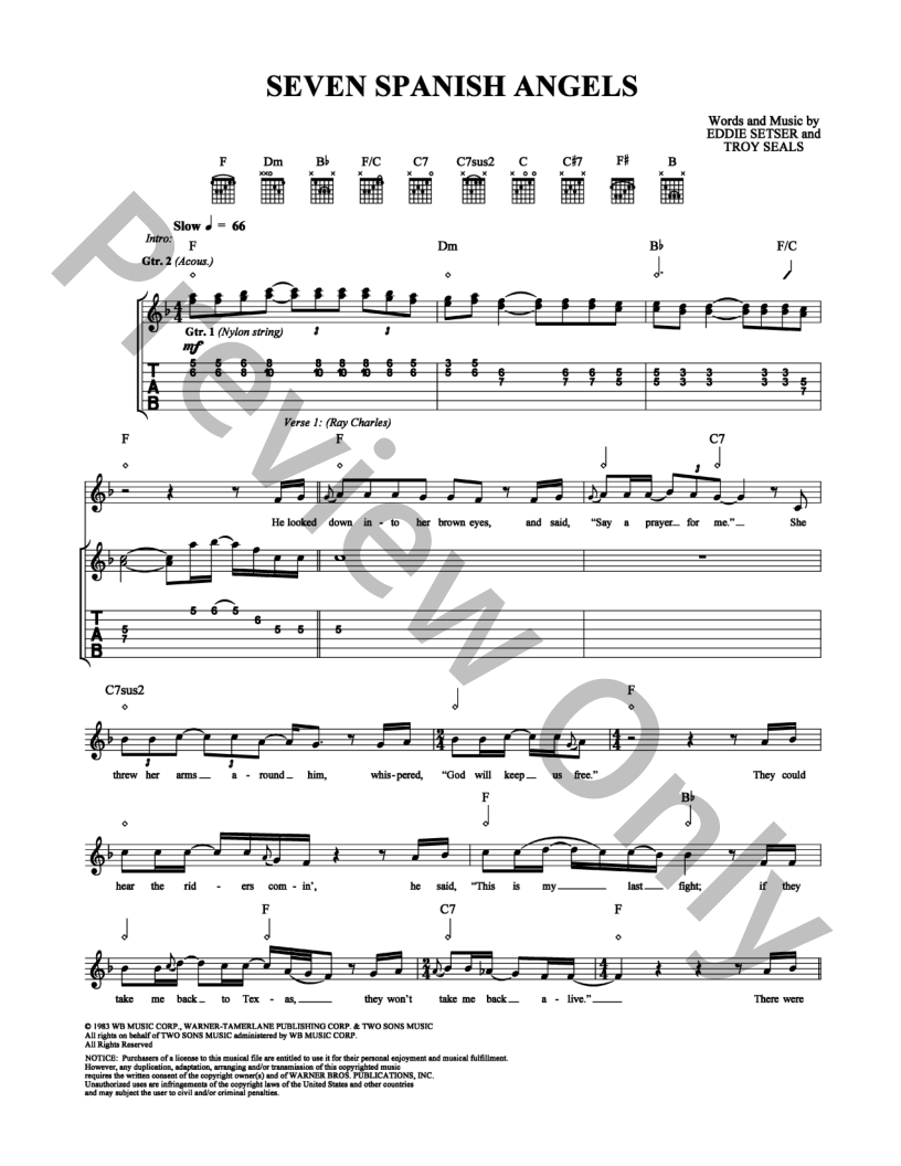 Seven Spanish Angels Guitar/Fretted Sheet Music | J.W. Pepper