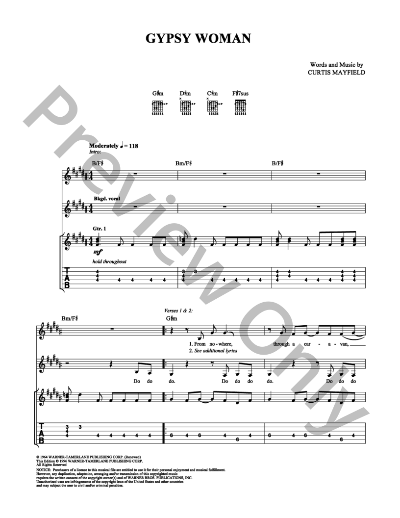 Gypsy Woman Guitar/Fretted Sheet Music | J.W. Pepper