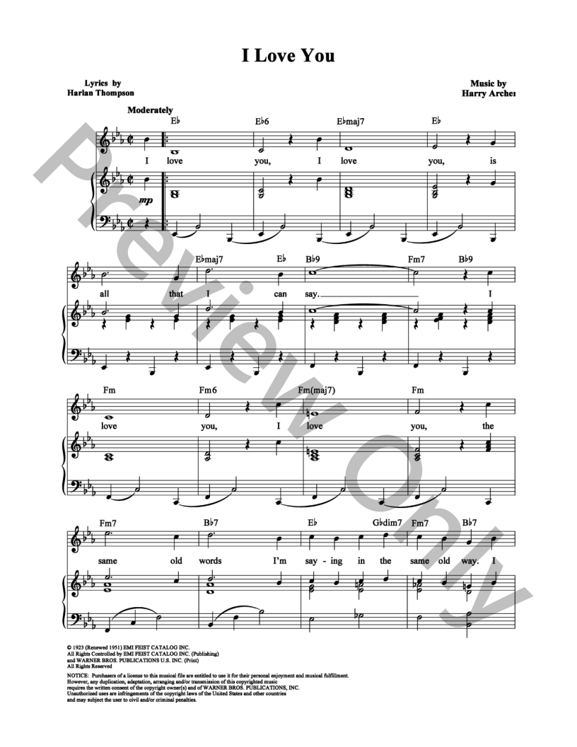 I Love You P/V/G Sheet Music | J.W. Pepper