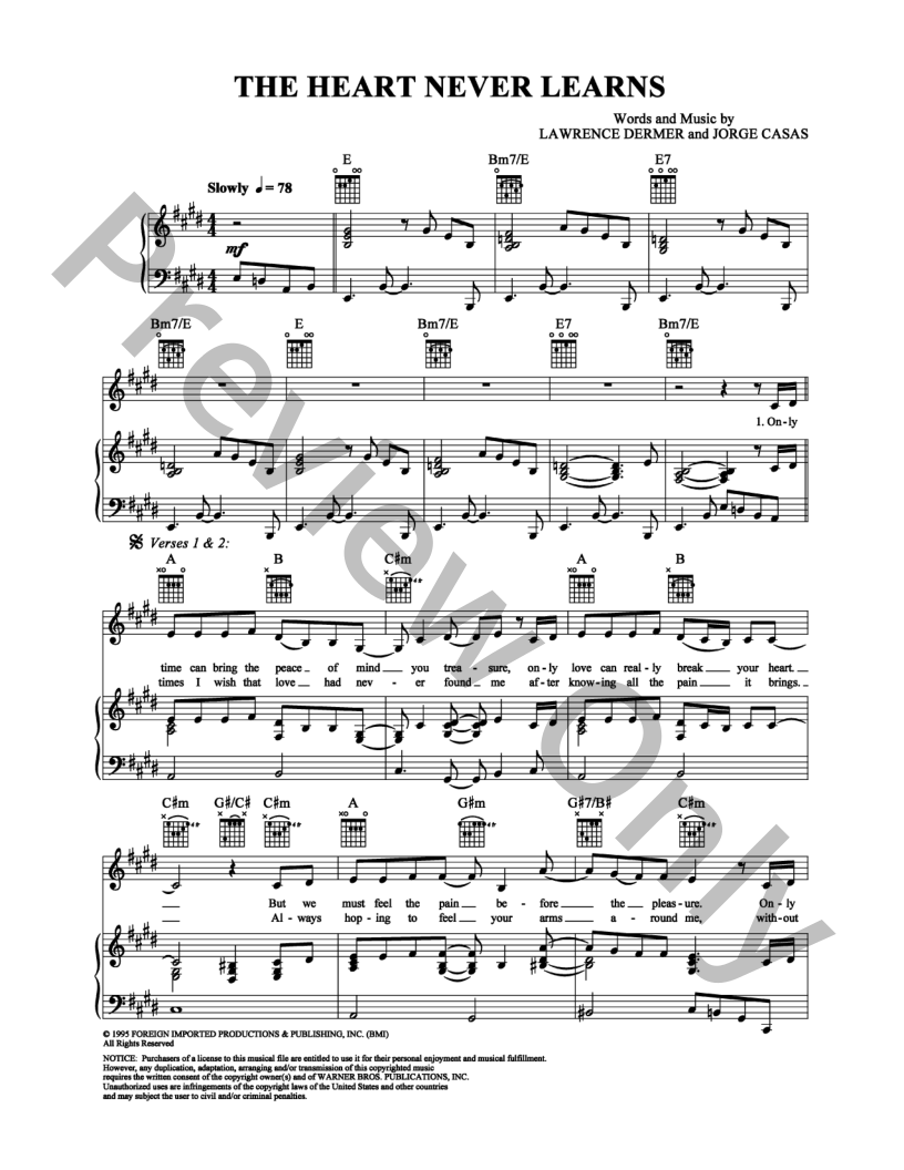 Heart Never Learns P/V/G Sheet Music | J.W. Pepper