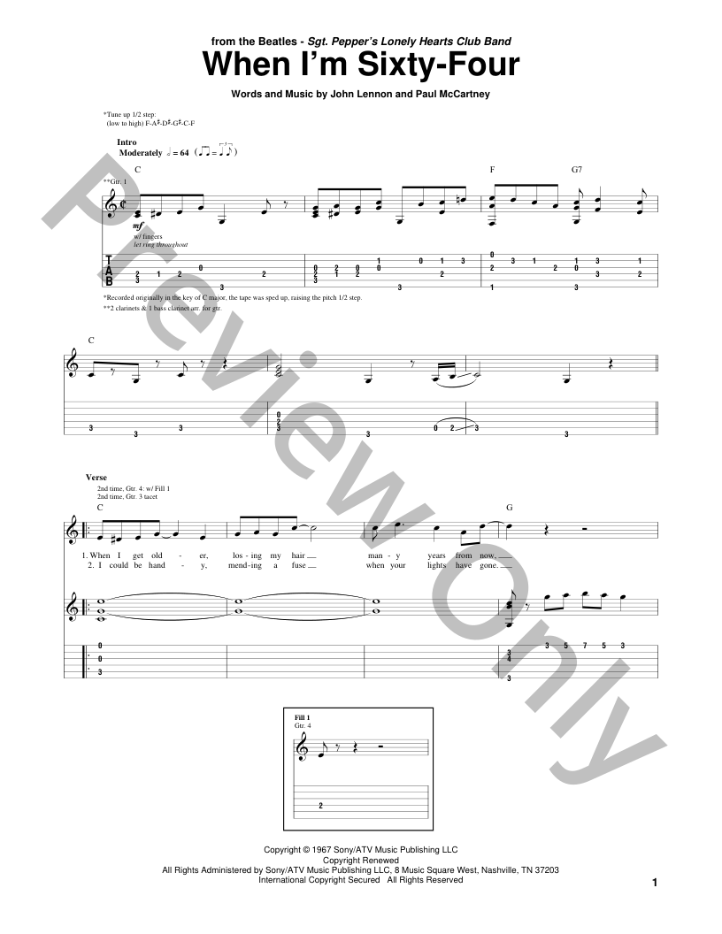 When I'm Sixty Four Guitar/Fretted Sheet Music | J.W. Pepper