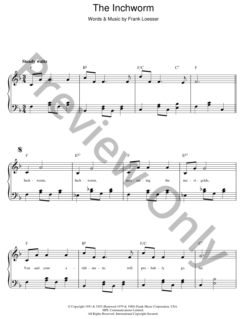 The Inchworm P/V/G Sheet Music | J.W. Pepper