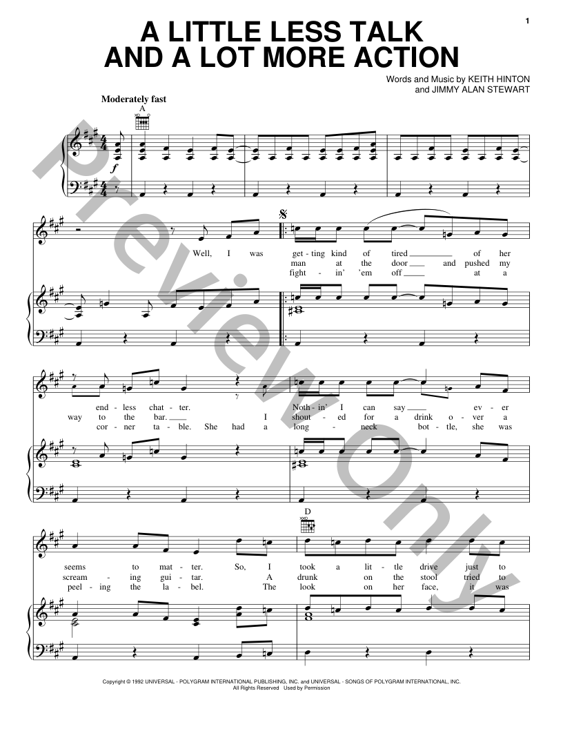 A Little Less Talk And A Lot More Action P/V/G Sheet Music | J.W. Pepper