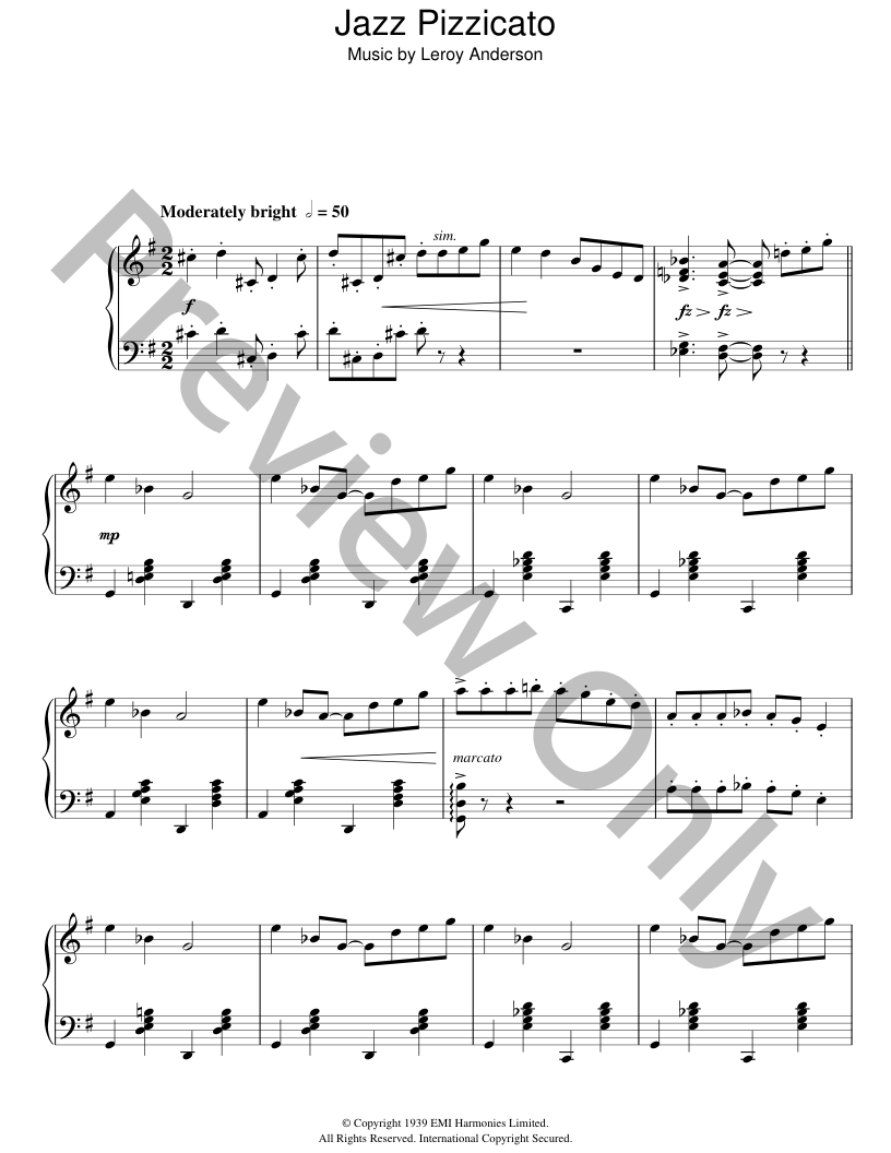 Image showcasing Jazz Pizzicato Piano Sheet Music | J.W. Pepper