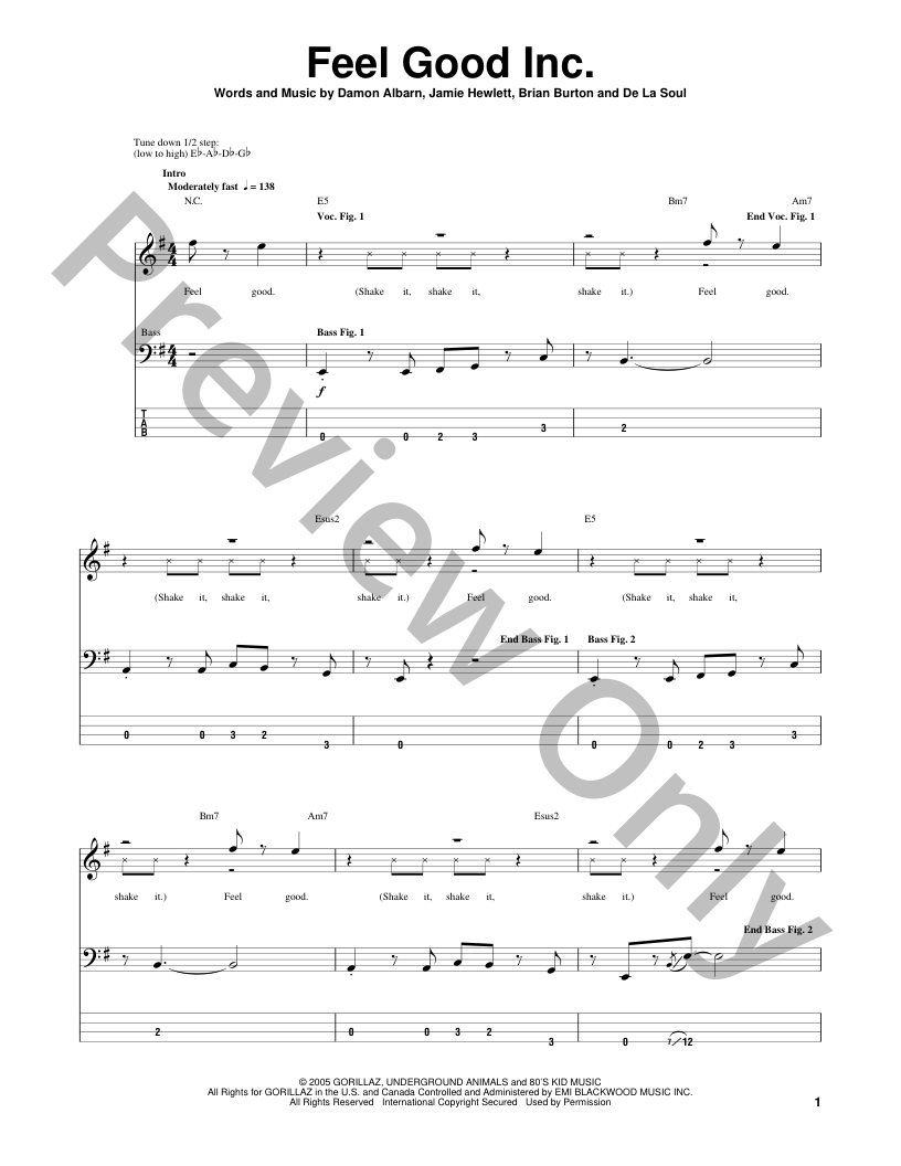 Feel Good Inc Guitar/Fretted Sheet Music | J.W. Pepper