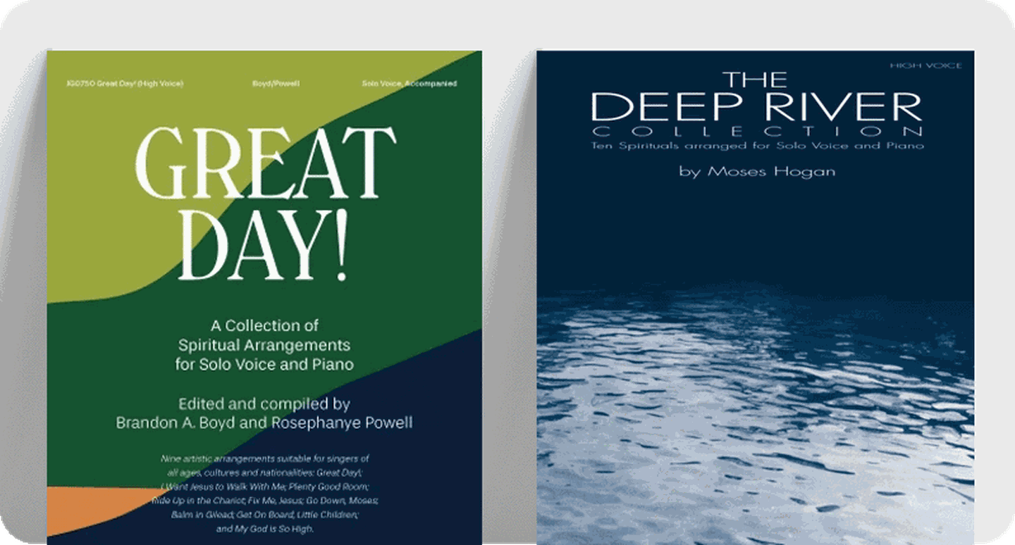 Covers for vocal sheet music wrtitten by Black composers: Great Day and The Deep River.
