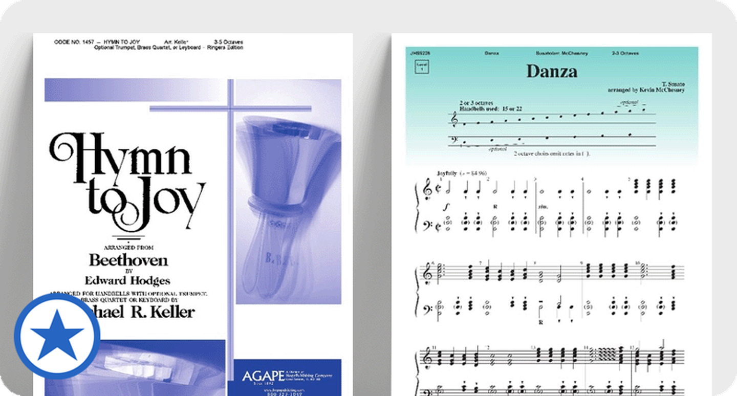 Basic library handbell sheet music covers.