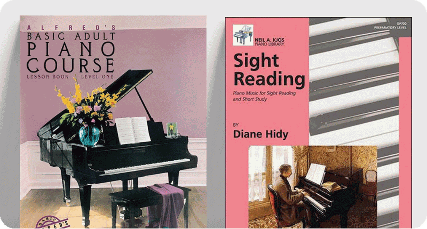 Piano Course and Eight Reading sheet music front covers