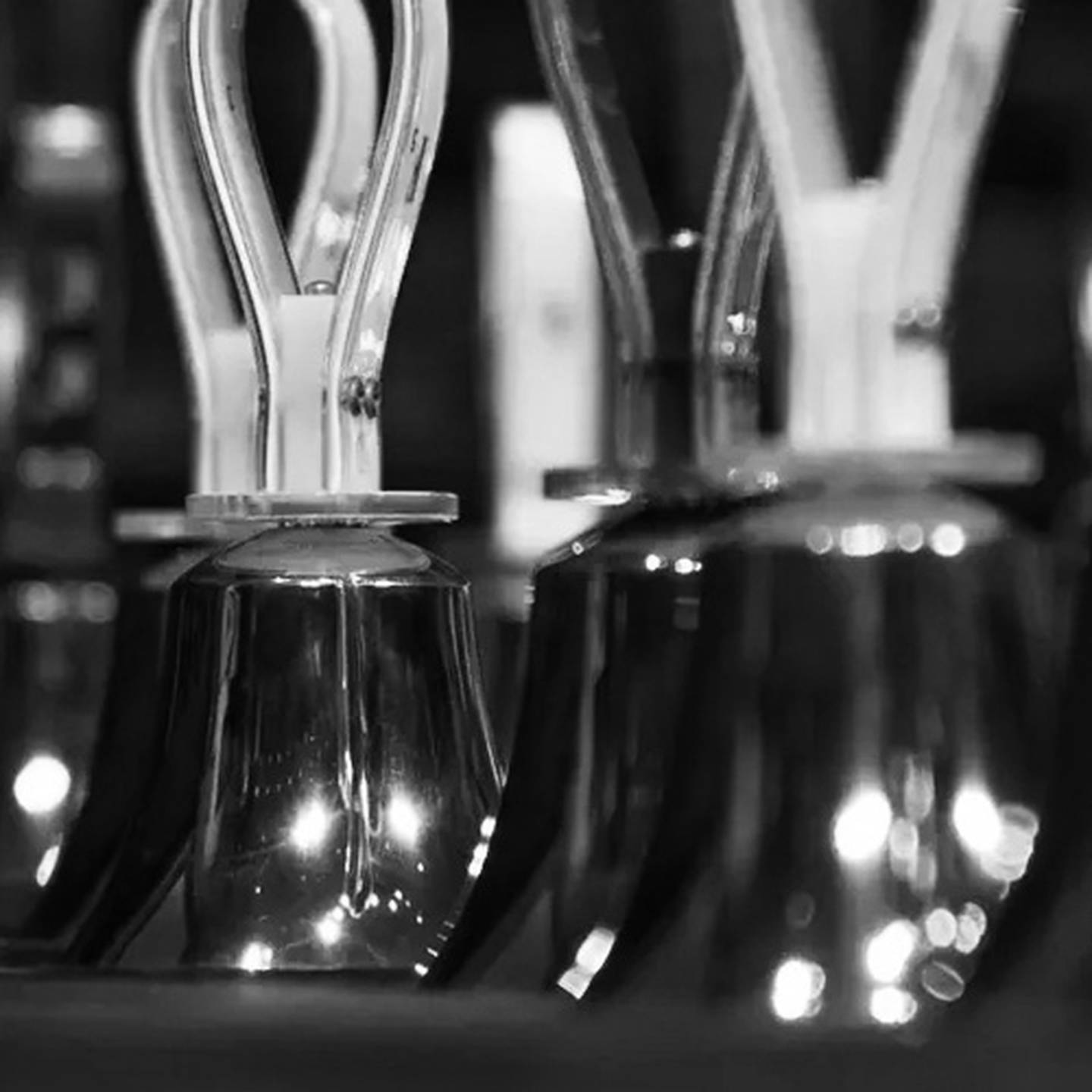 black and white image of handbells