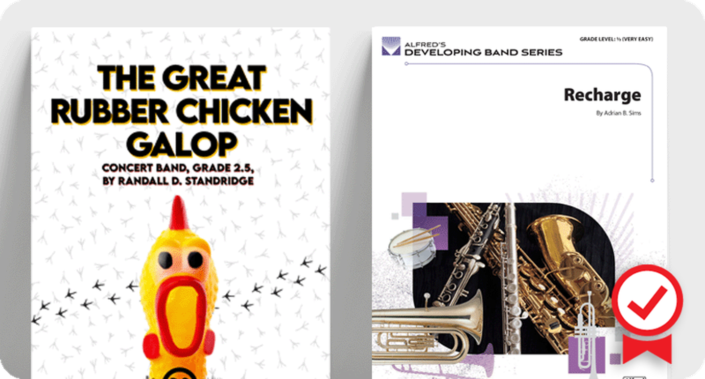 Concert band sheet music covers for new Editors' Choice titles.