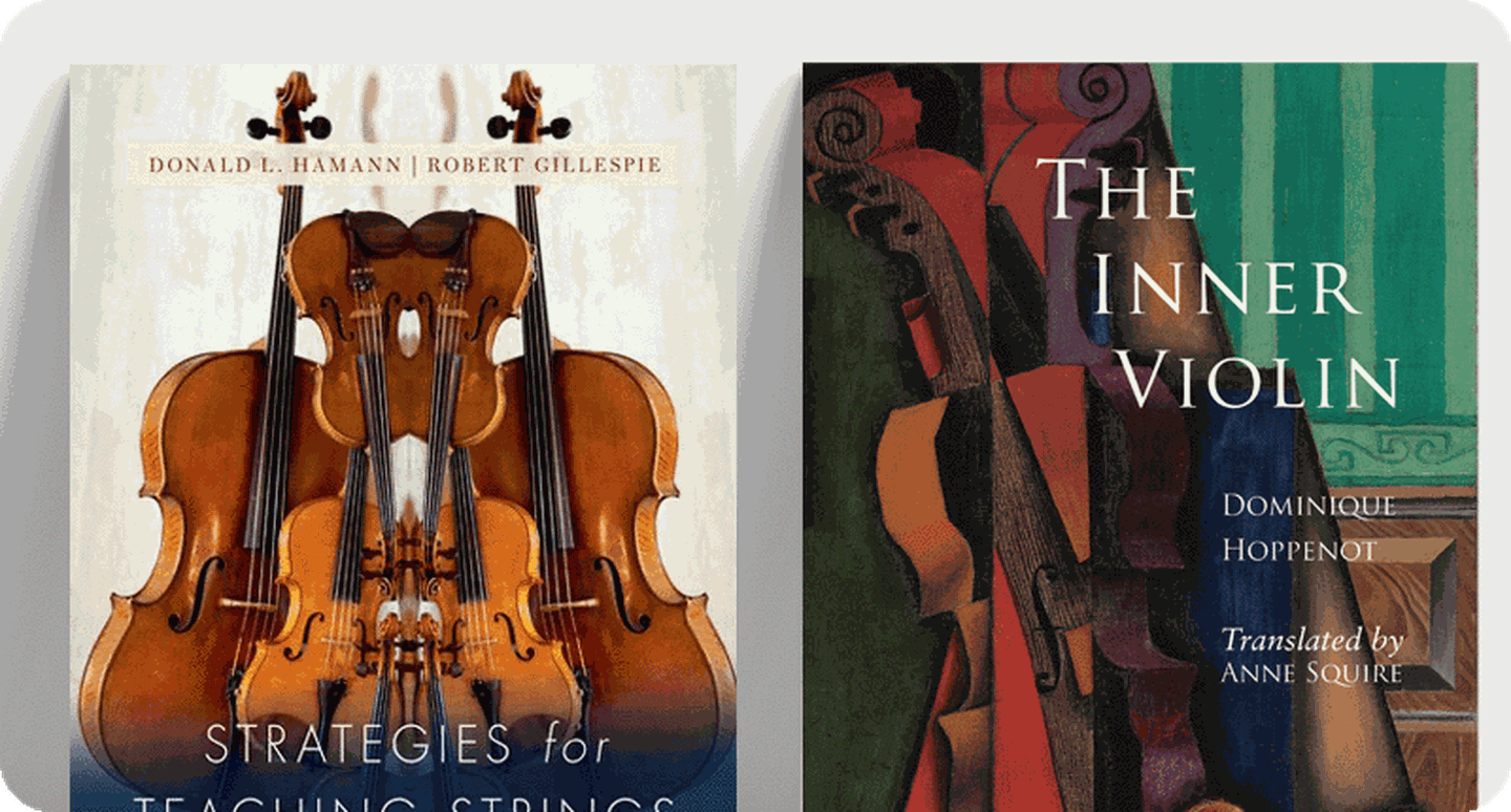 Book covers for orchestra director resources Strategies for Teaching Strings and The Inner Violin.