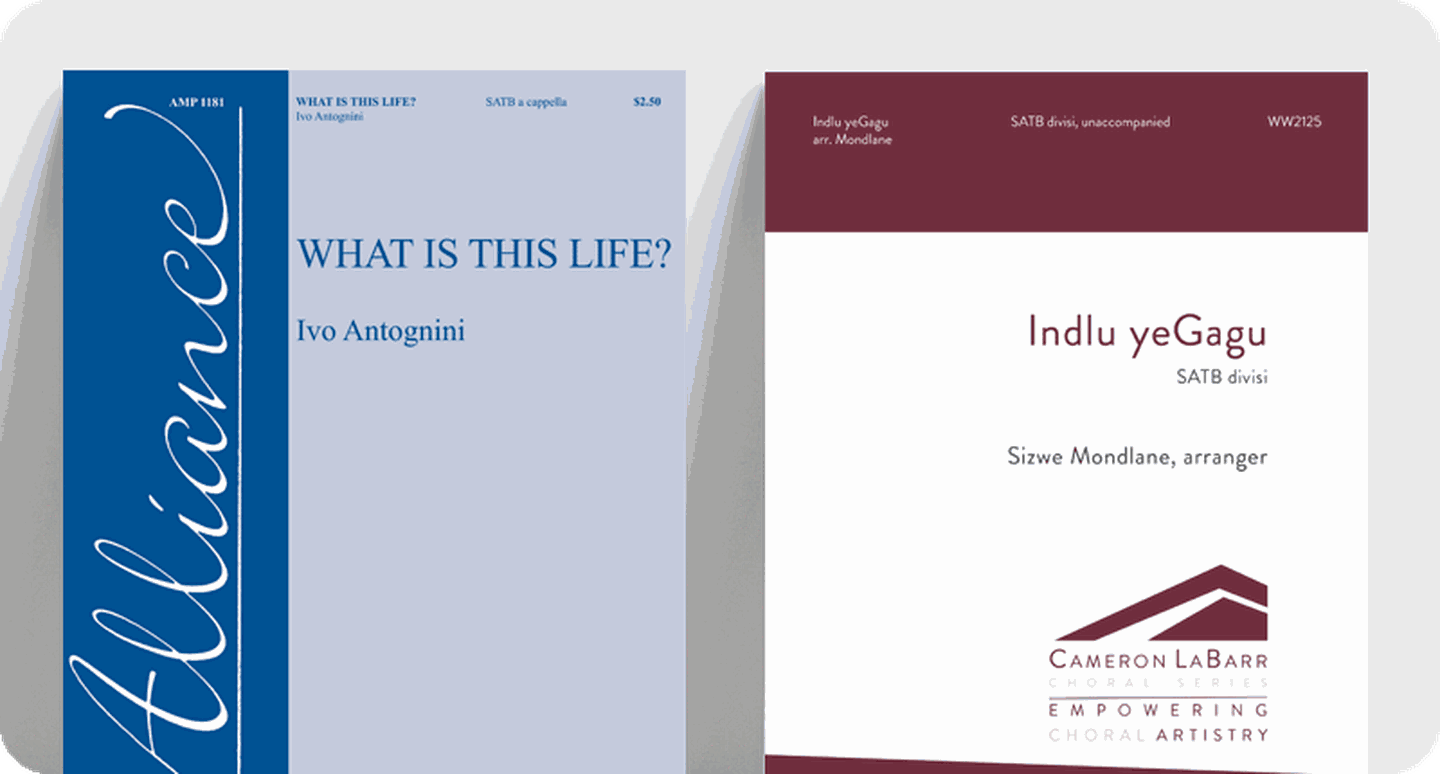 New advanced choir sheet music titles What is This Life and Indlu yeGagu.