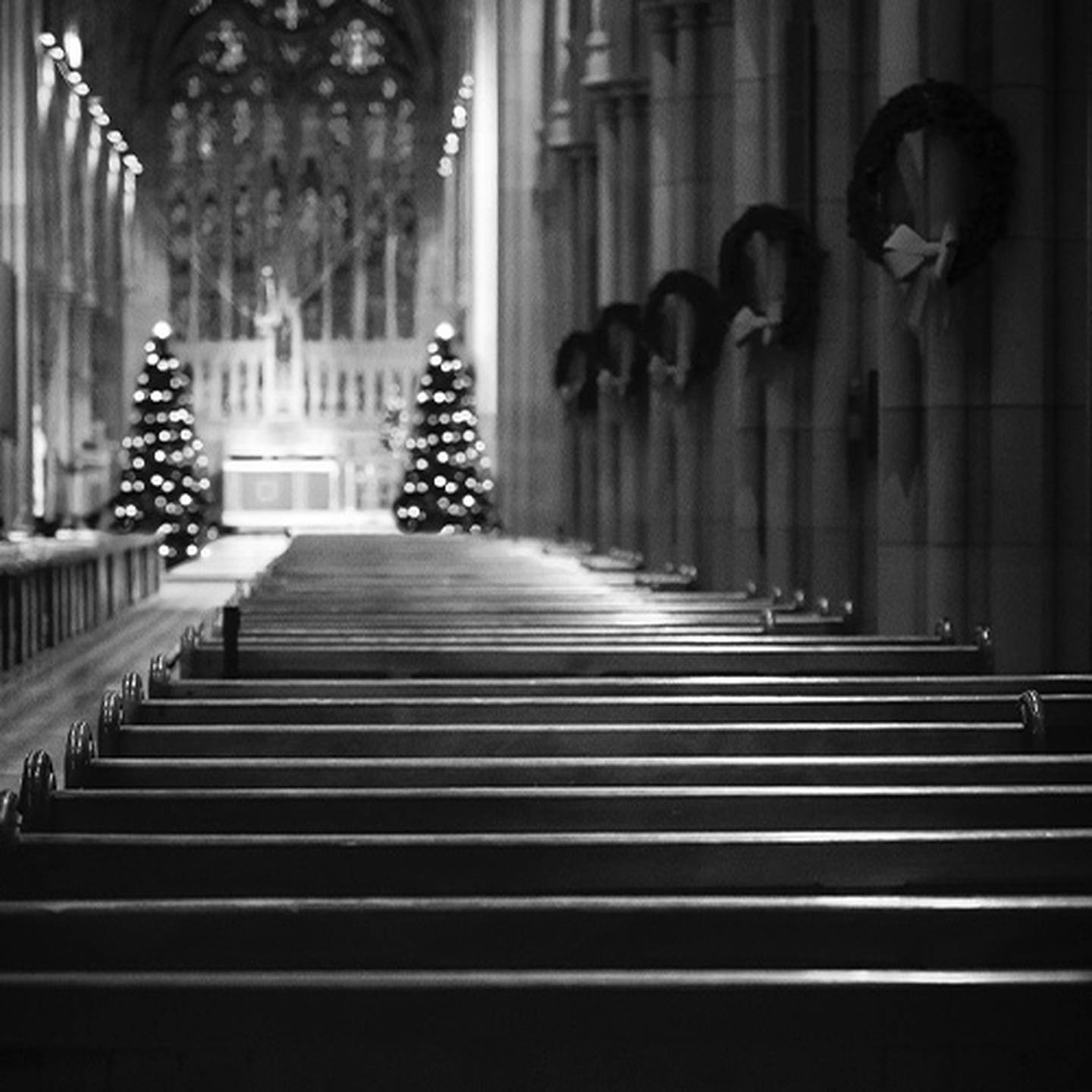 Church sanctuary at Christmas image.