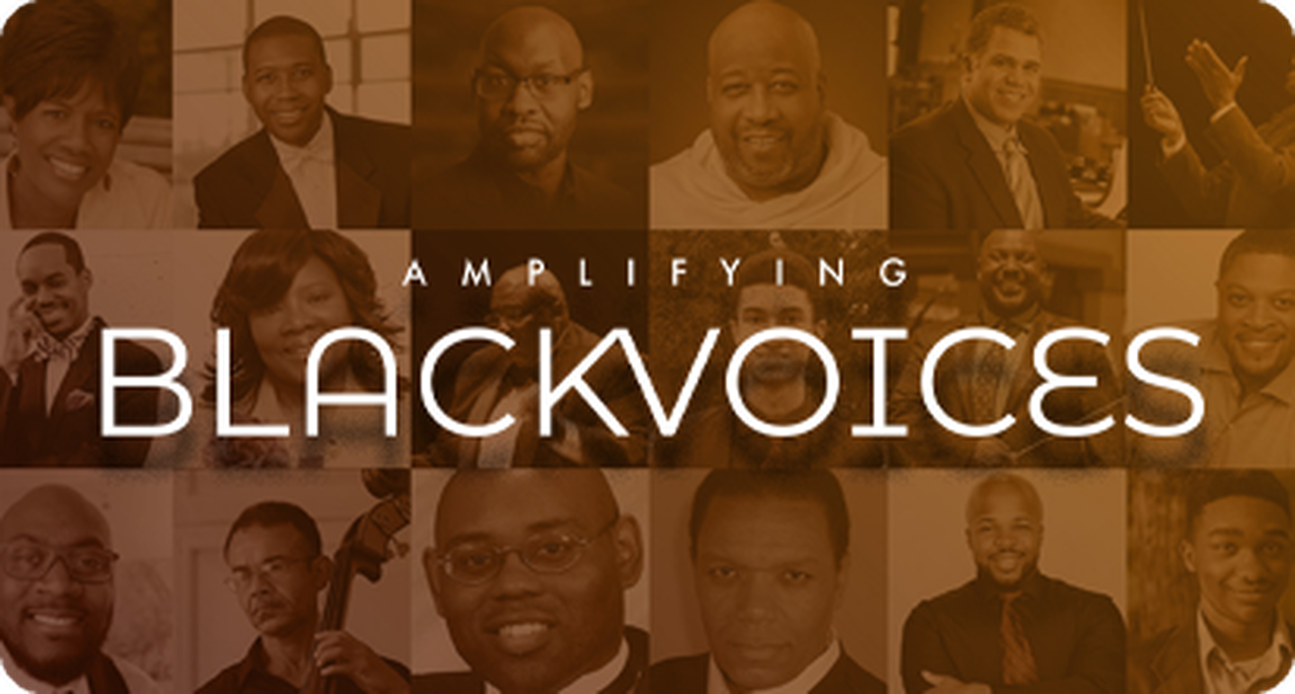 Collage of black composers titled "Amplifying Black Voices."