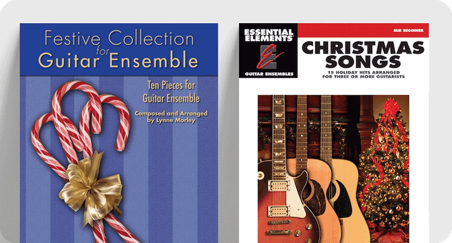 Christmas guitar sheet music titles Festive Collection for Guitar Ensemble and Essential Elements Christmas Songs.