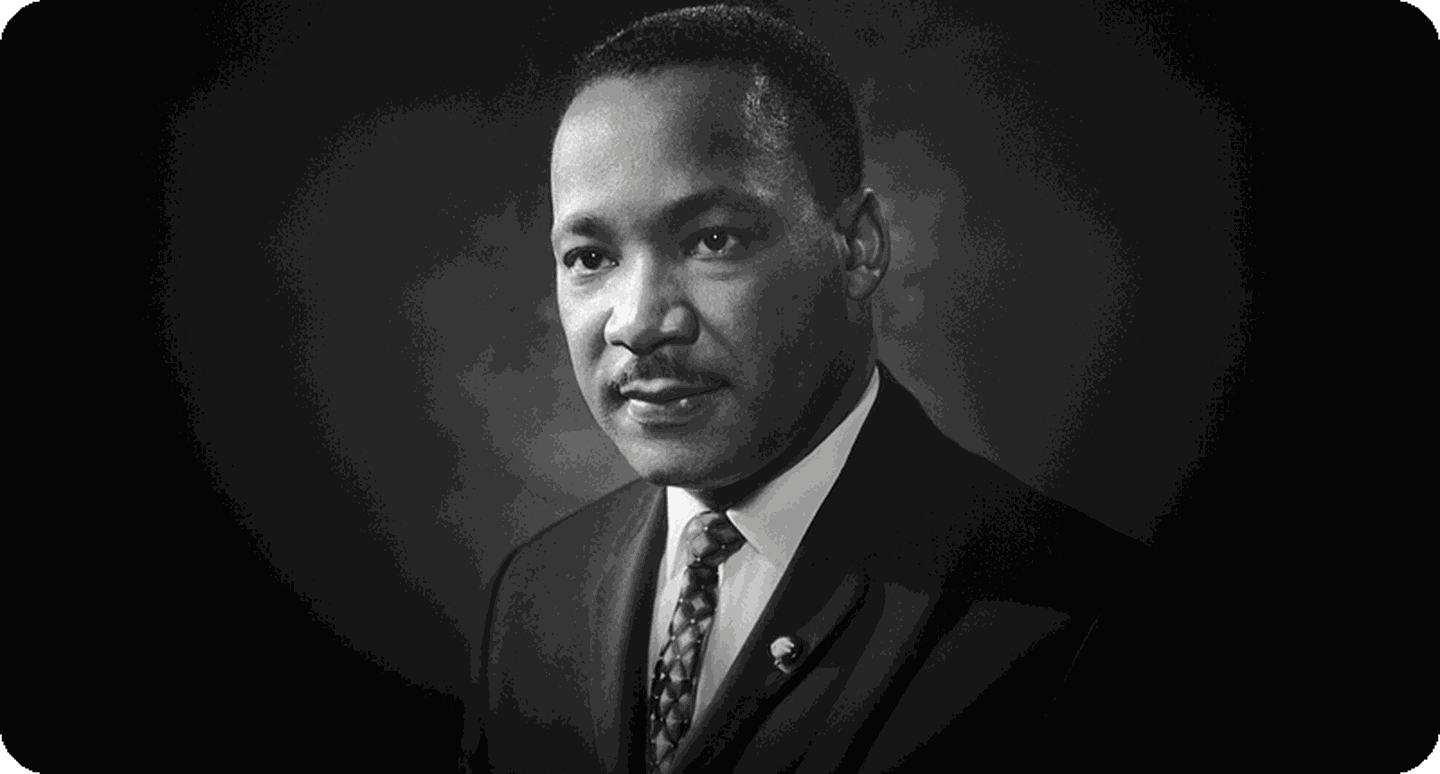 Black and white photo of Martin Luther King Jr.