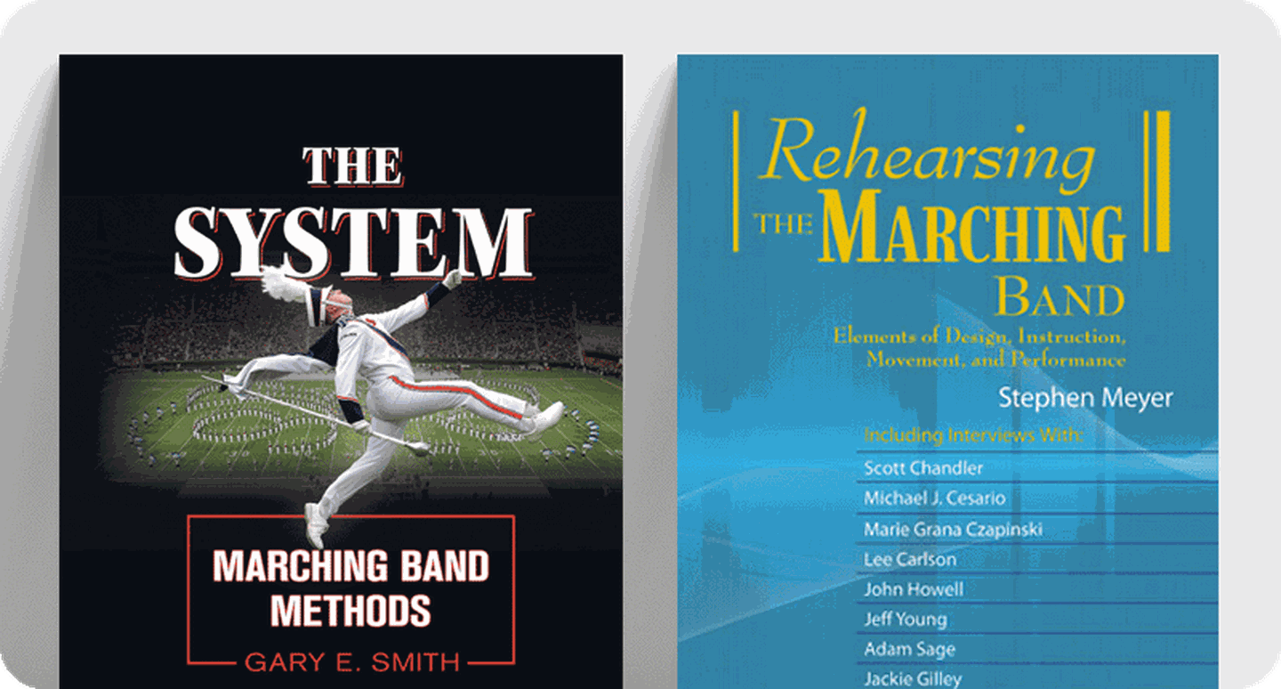 Book covers for marching band resources The System and Rehearsing the Marching Band.