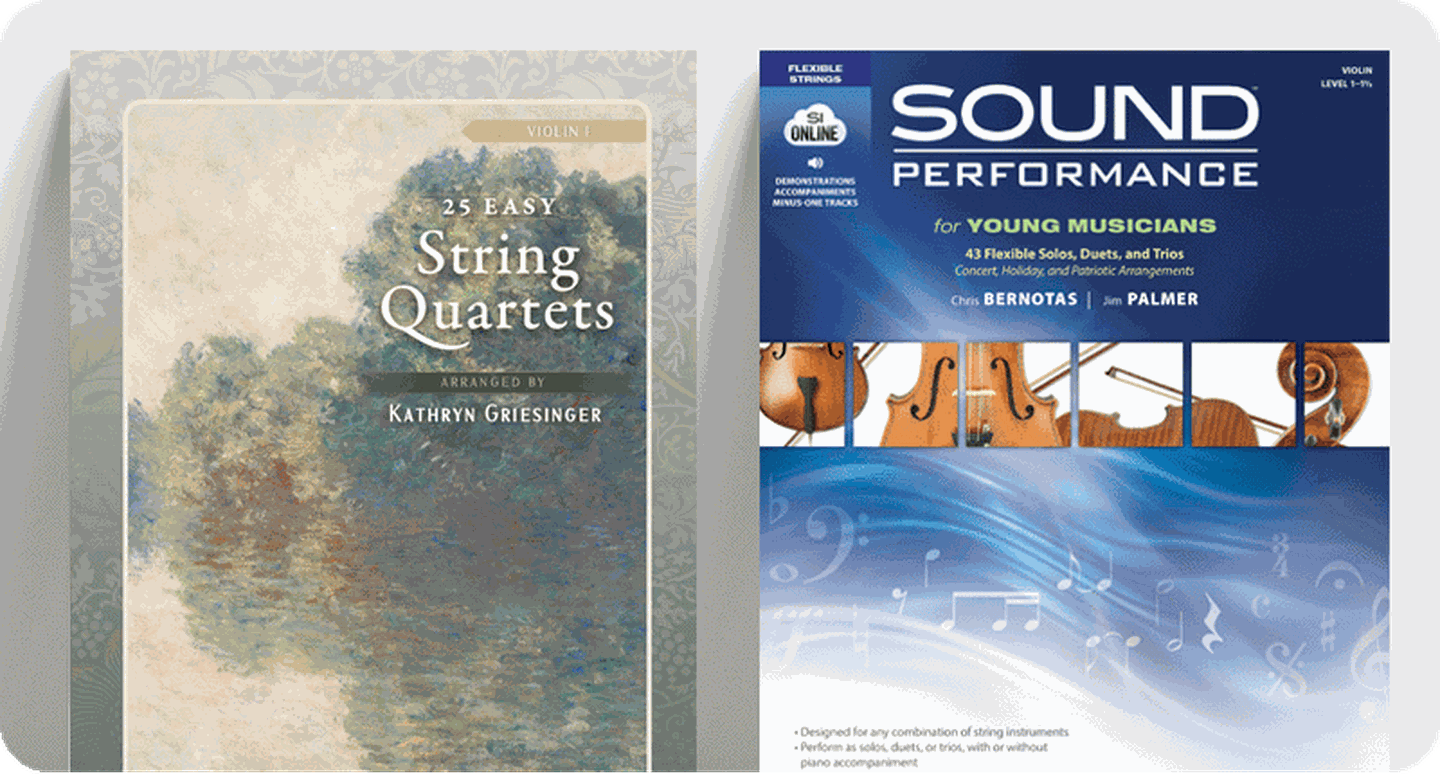 String sheet music covers 25 Easy String Quartets and Sound Performance for Young Musicians.