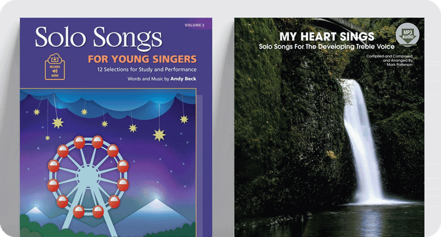 Covers for developing vocalist repertoire Solo Songs For Young Singers and My Heart Sings.