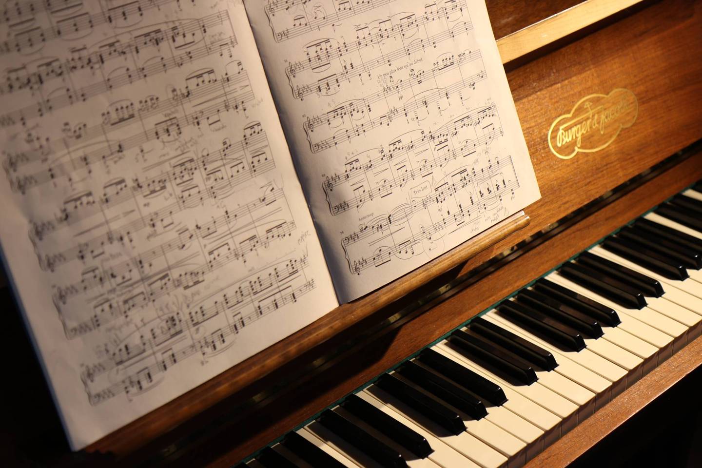 Sheet music overlooking piano keys