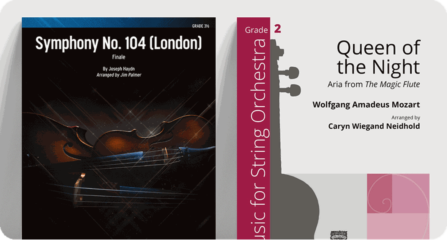 Classical arrangements for orchestra covers Symphony Number 104 and Queen of the Night.