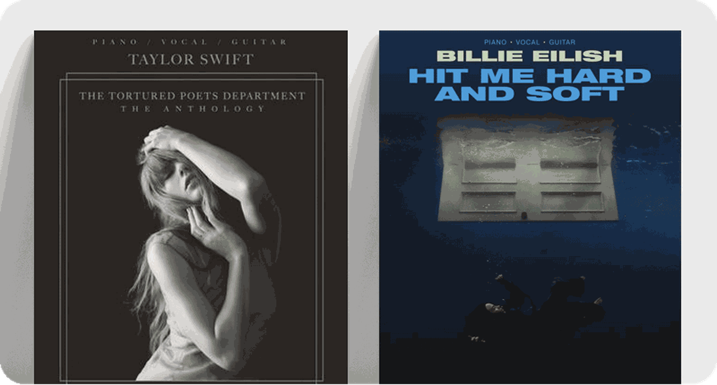 Taylor Swift and Billie Eilish sheet music front covers