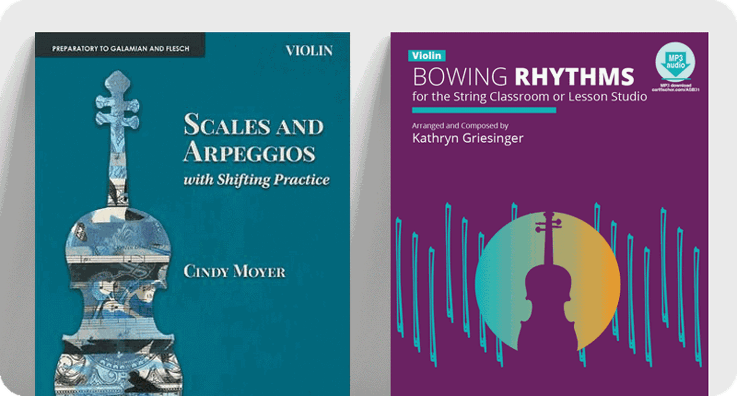 String method book covers Scales and Arpeggios With Shifting Practice and Bowing Rhythms.