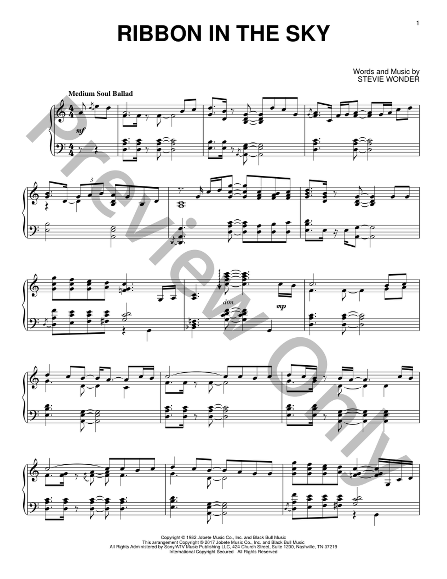 Ribbon In The Sky Piano Sheet Music | J.W. Pepper