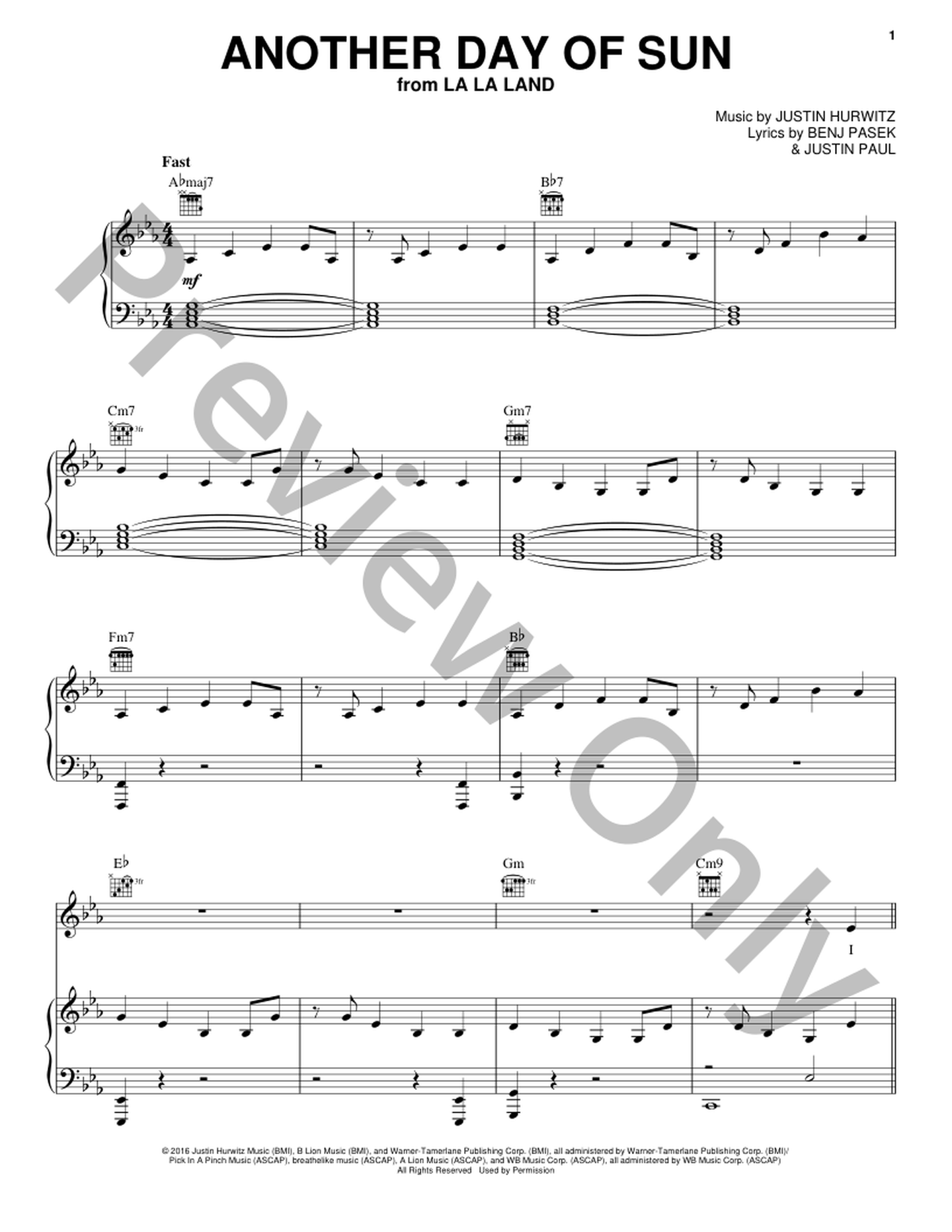 Another Day Of Sun P/V/G Sheet Music | J.W. Pepper
