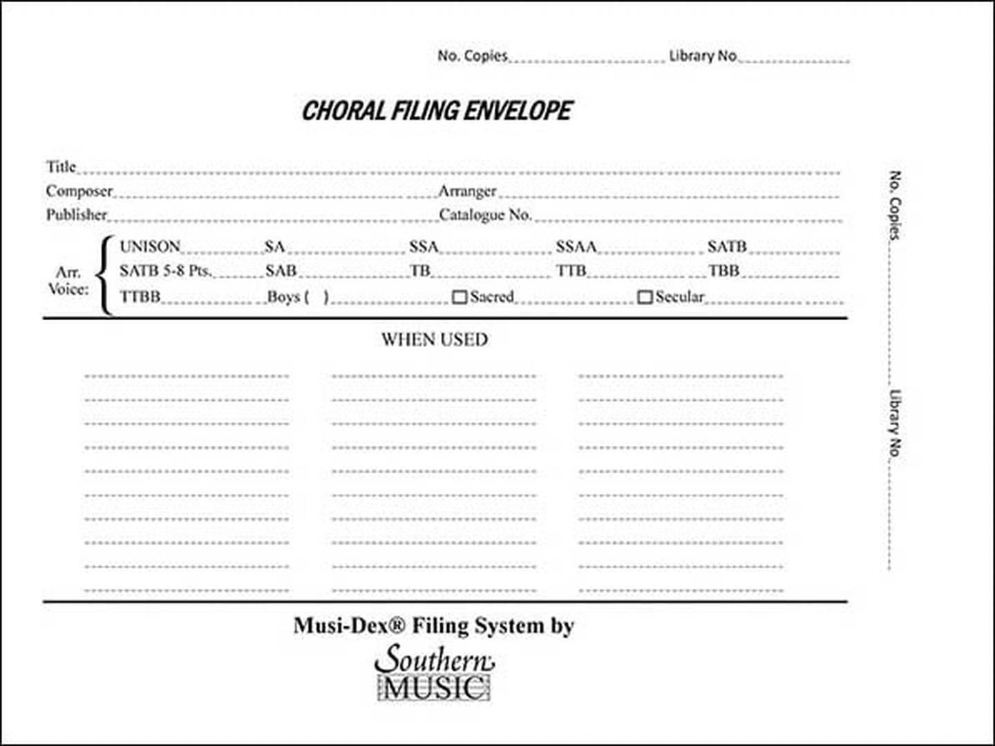 Musidex Choral Filing Envelopes | J.W. Pepper
