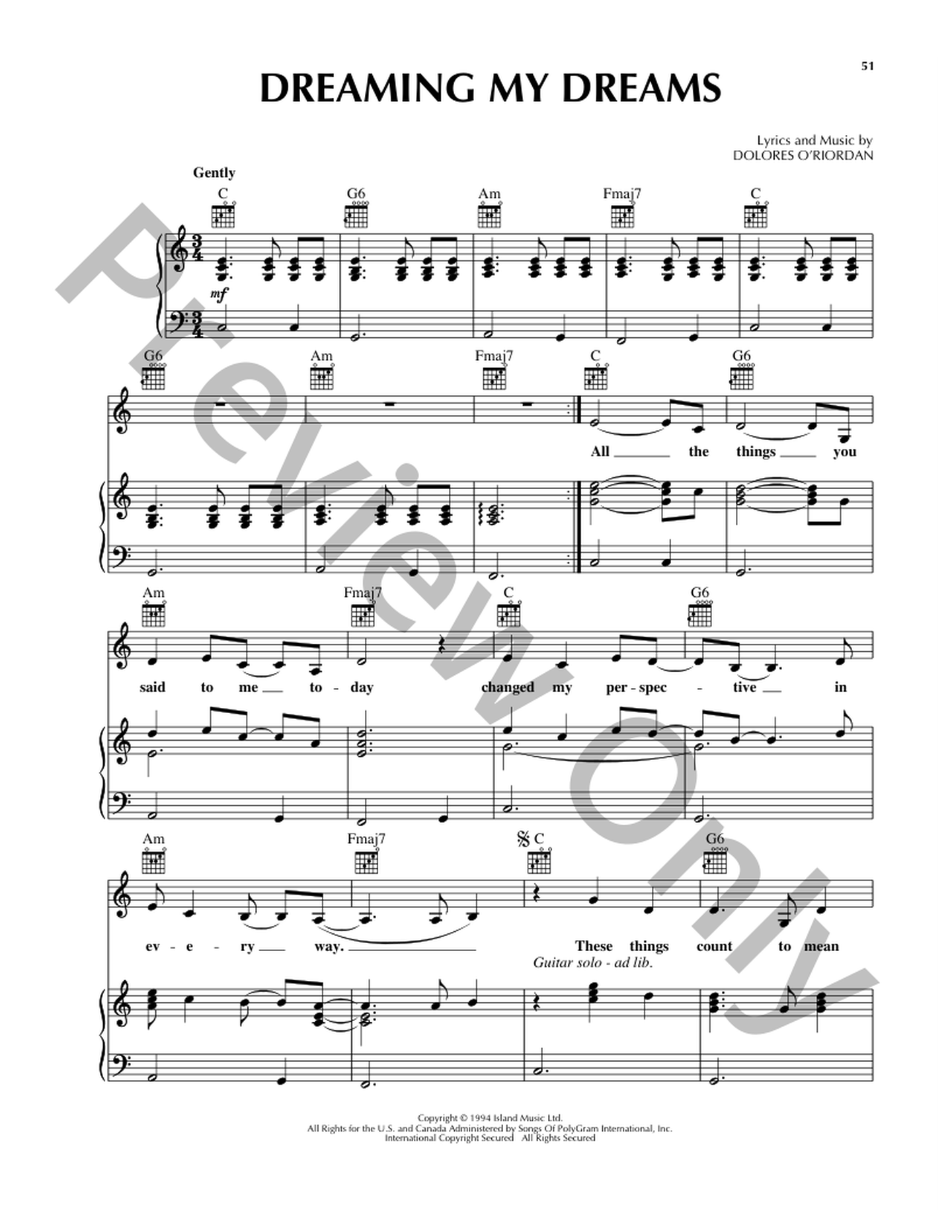 Dreaming My Dreams P/V/G Sheet Music | J.W. Pepper