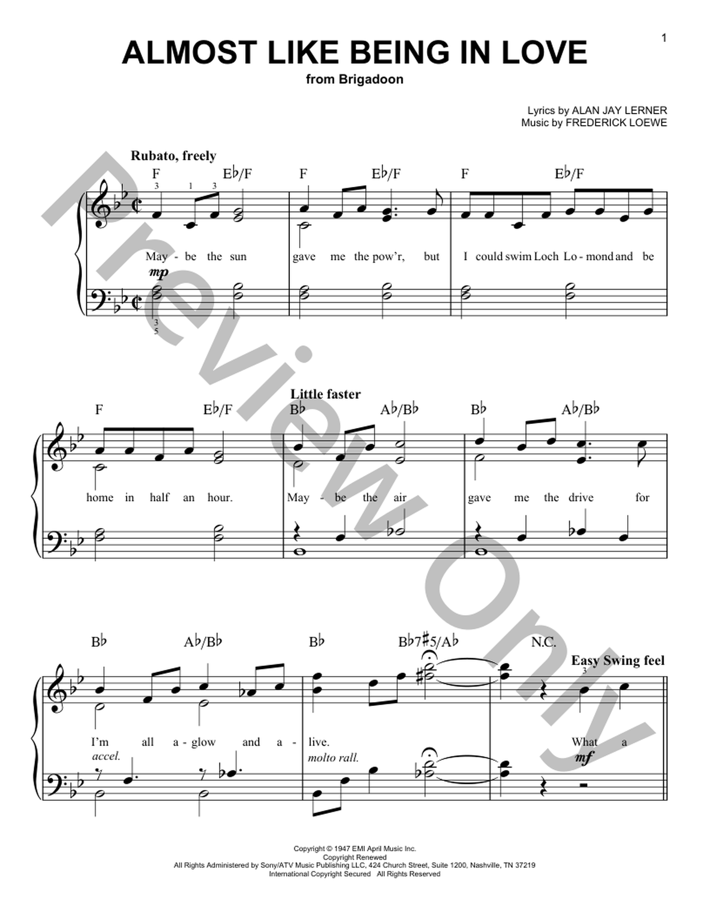 Almost Like Being In Love Easy Piano Sheet Music | J.W. Pepper