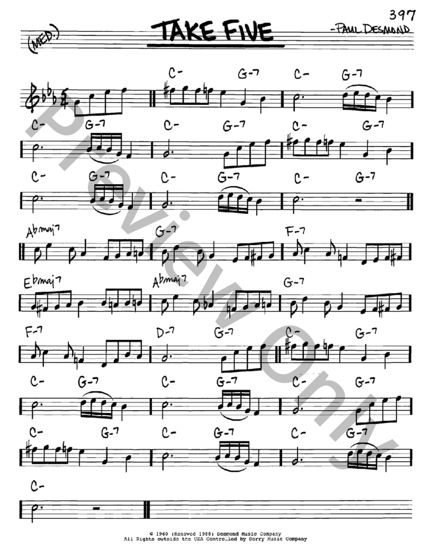 Take Five P/V/G Sheet Music | J.W. Pepper