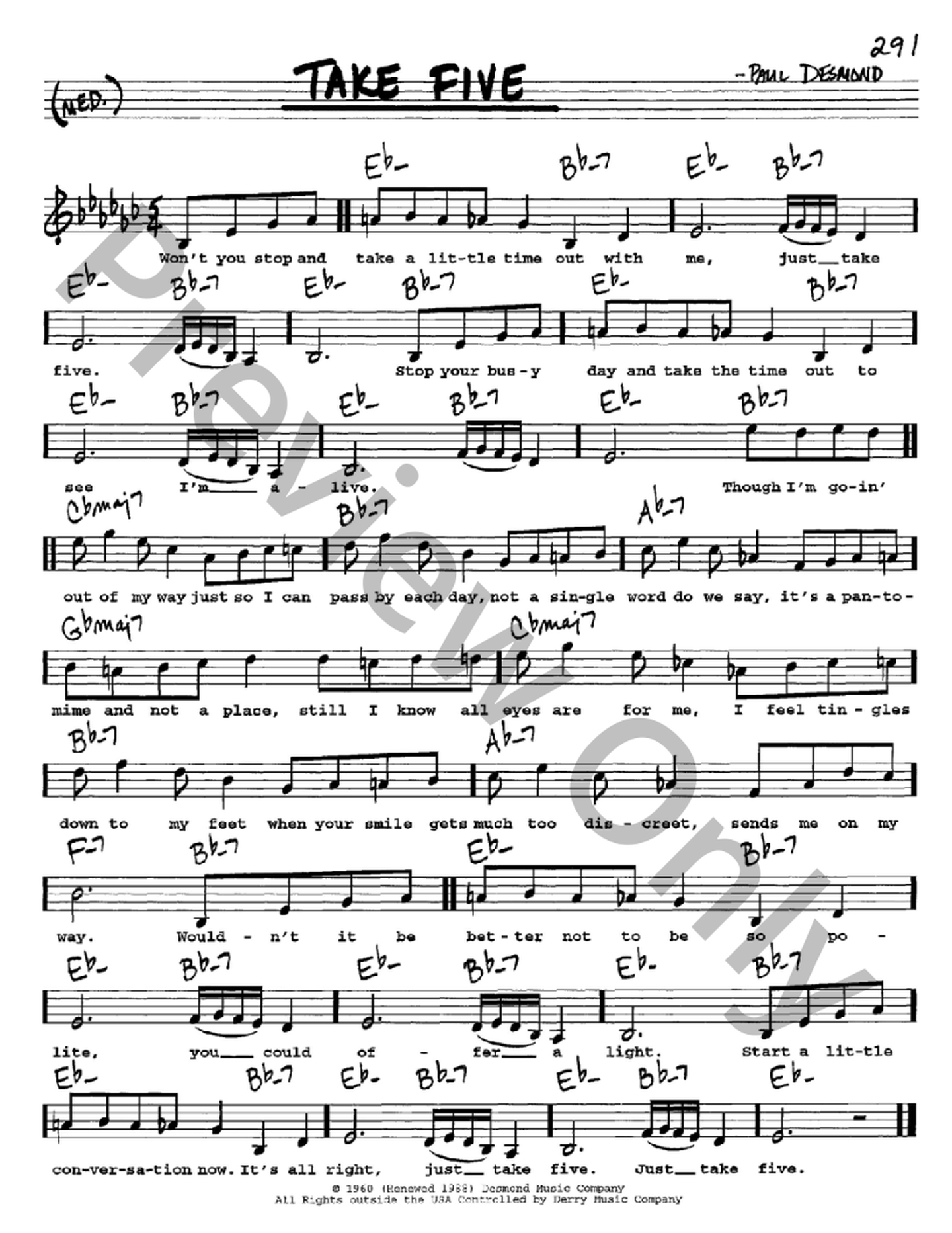 Take Five P/V/G Sheet Music | J.W. Pepper