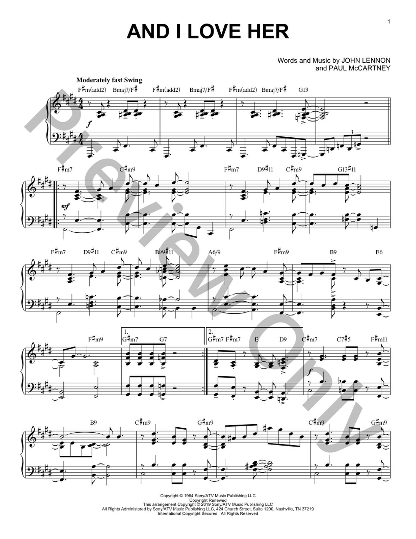 And I Love Her [Jazz version] Piano Sheet Music | J.W. Pepper