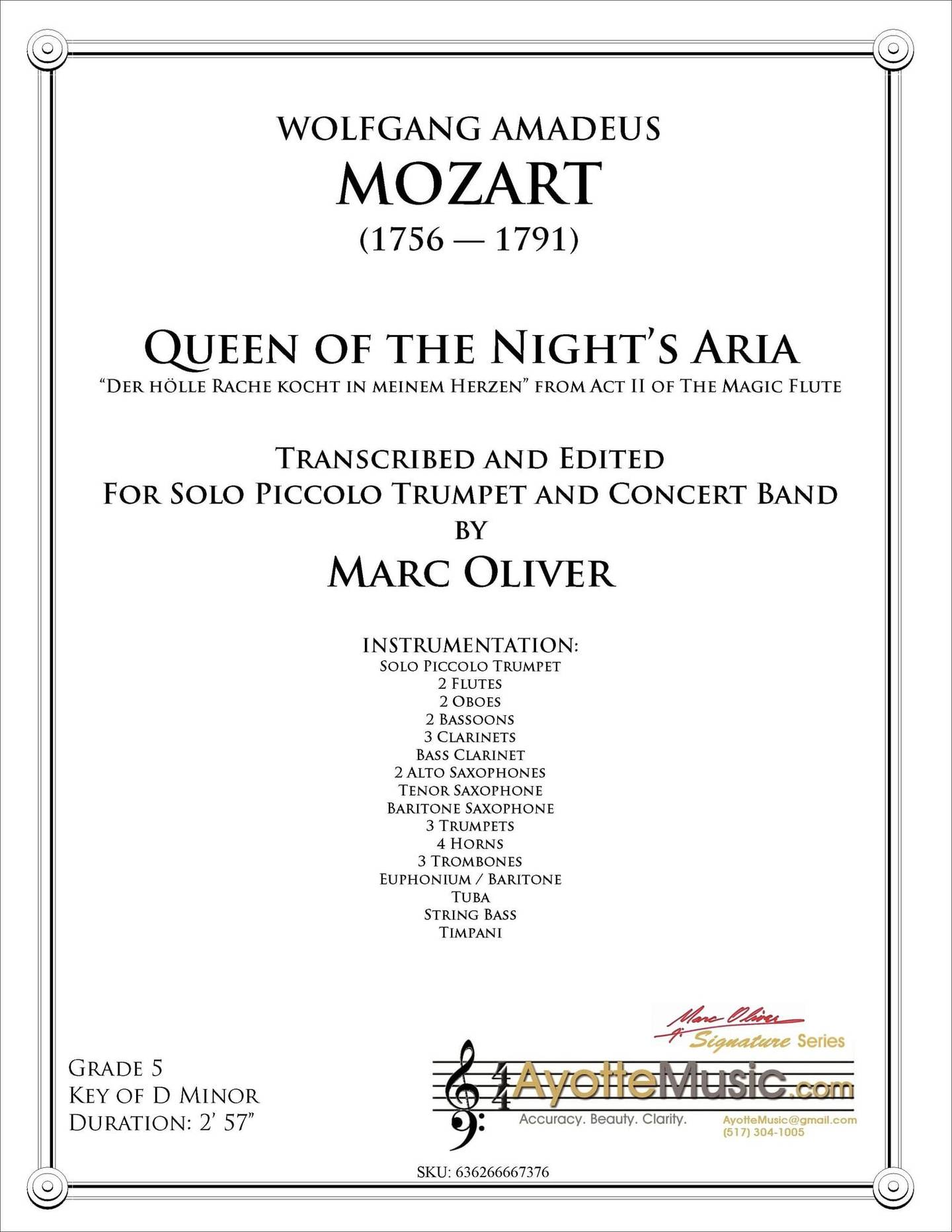 Queen of the Night's Act II Aria for Piccolo Trumpet and Band