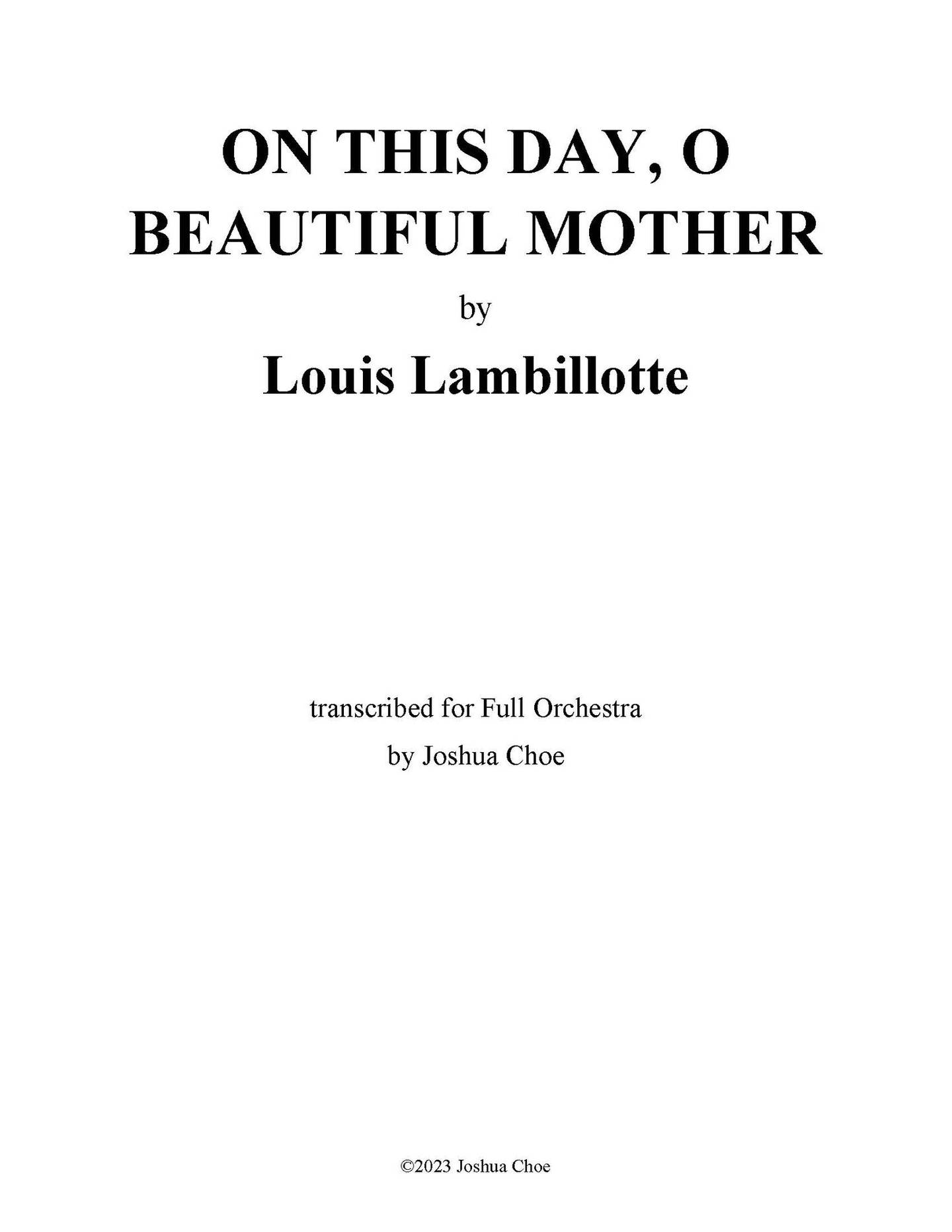 On This Day, O Beautiful Mother Orchestra Sheet Music | J.W. Pepper