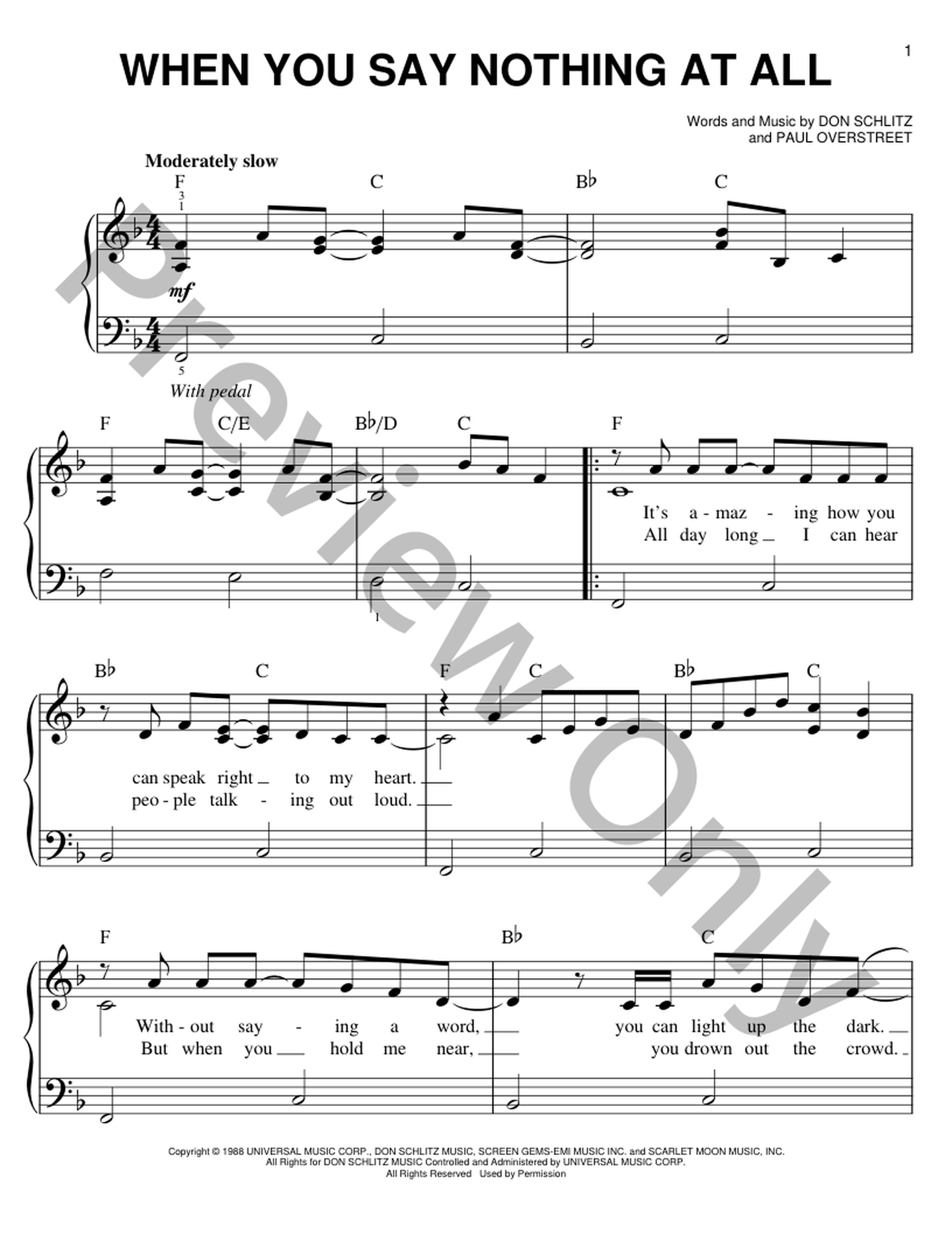 When You Say Nothing at All Easy Piano Sheet Music | J.W. Pepper