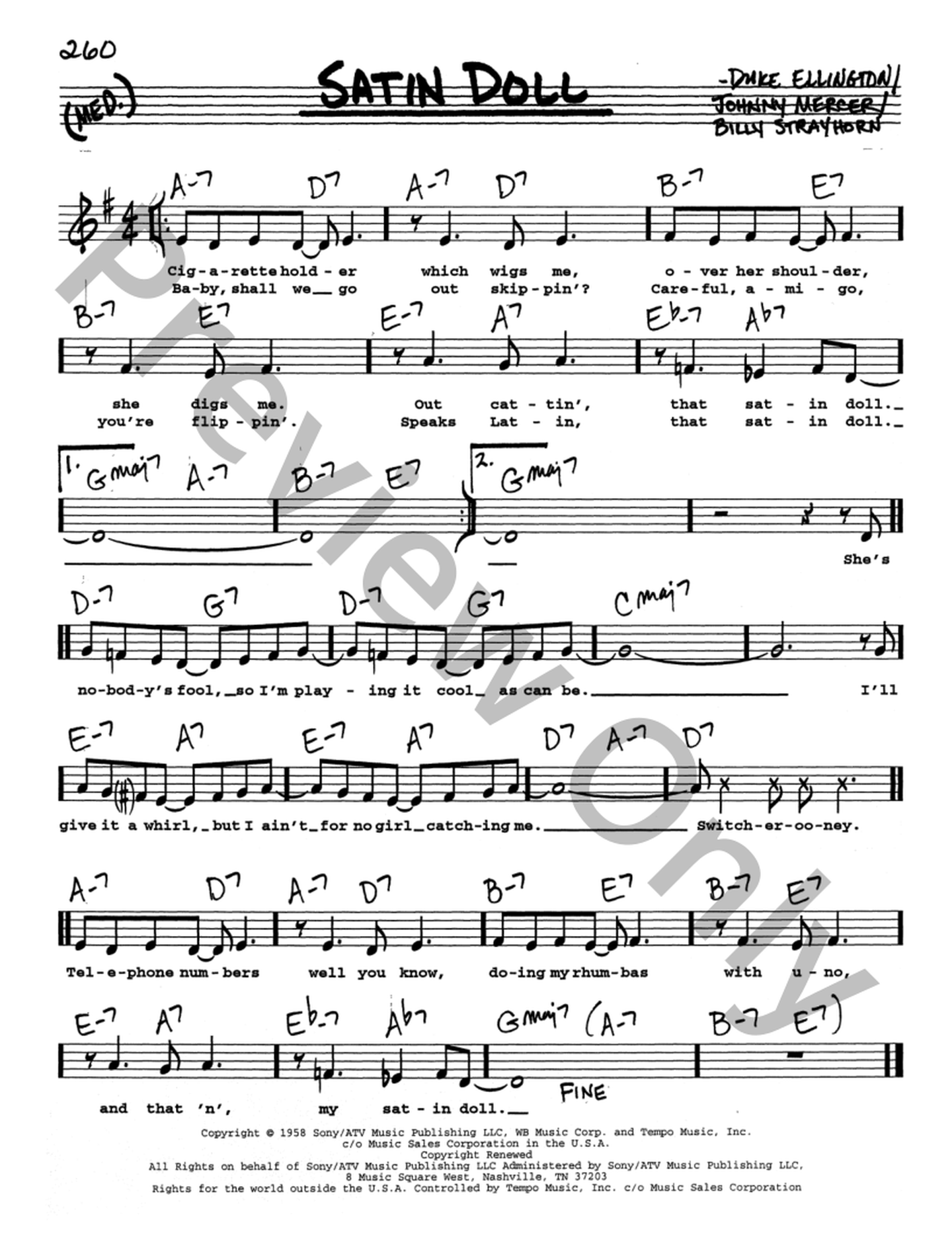 Satin Doll P/V/G Sheet Music | J.W. Pepper
