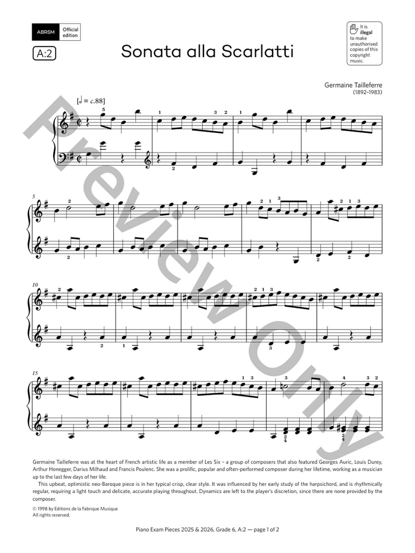 Sonata alla Scarlatti Piano Sheet Music | J.W. Pepper