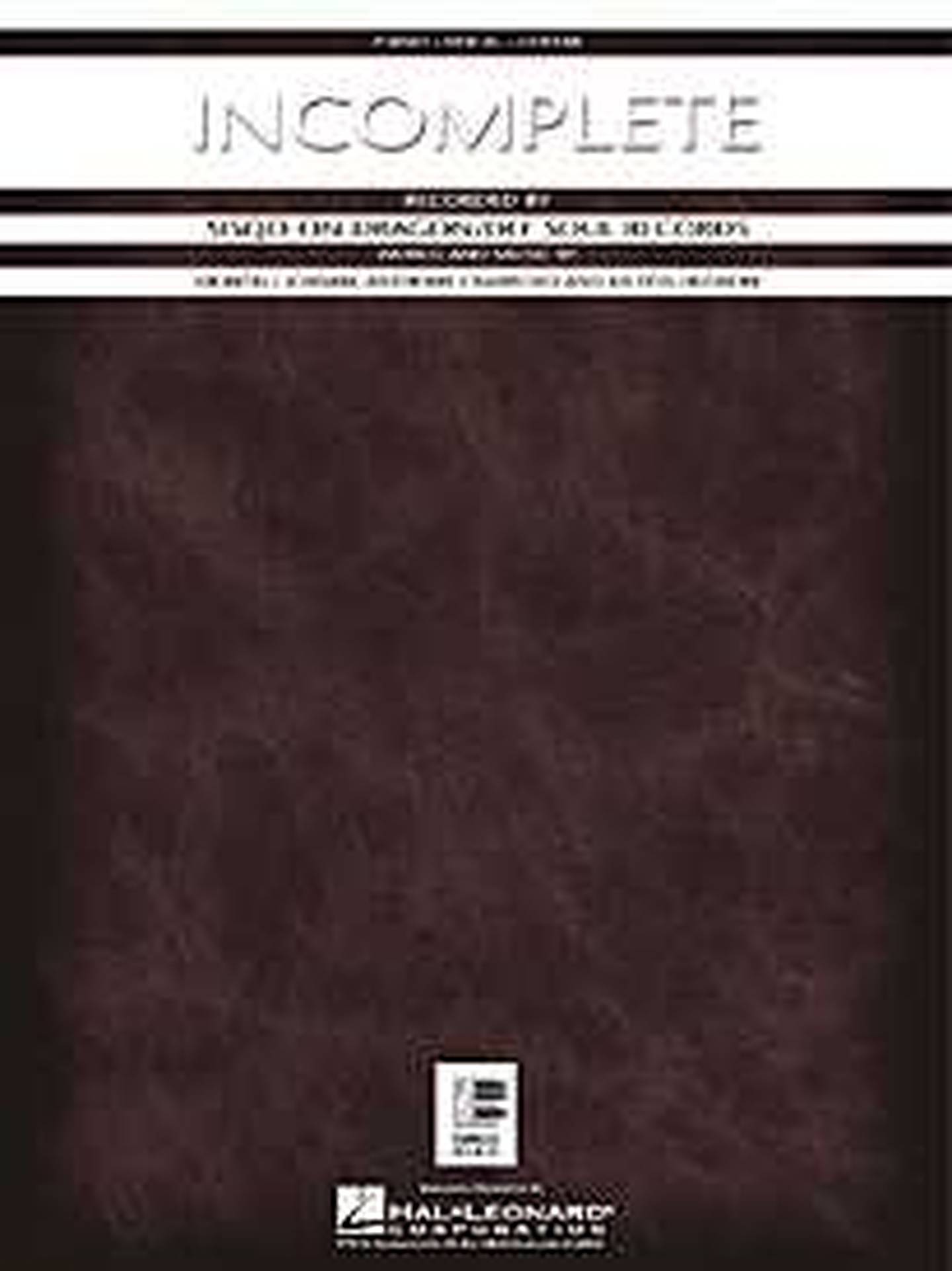 Incomplete P/V/G Sheet Music | J.W. Pepper