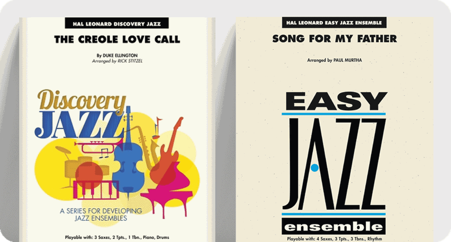 Sheet music covers for jazz standards The Creole Love Call and Song For My Father.