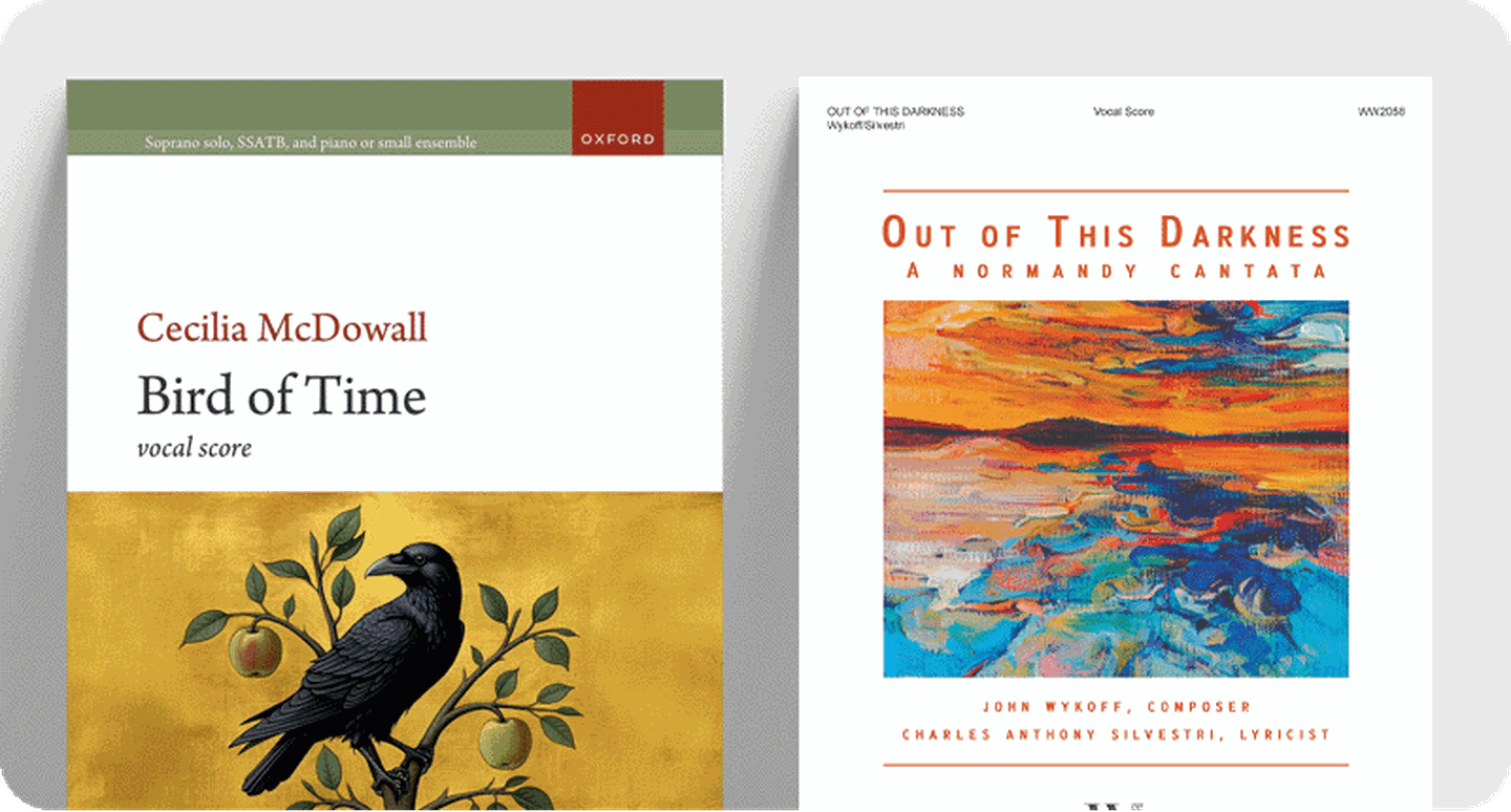 Bird of Time and Out of the Darkness sheet music front covers